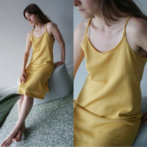 Wol Hide Women’s Baby Alpaca Blend Knit Bare Midi Dress Sleeveless in Yellow M - Picture 1 of 15